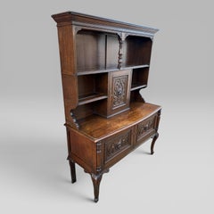 Late Victorian Oak Bowfront Dresser Green Man Carvings Cabriole Legs
