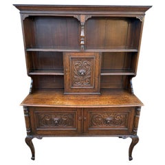 Late Victorian Oak Bowfront Dresser Green Man Carvings Cabriole Legs