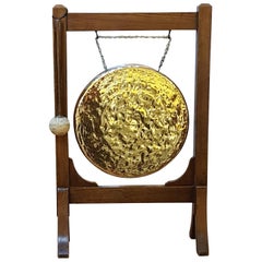 Late Victorian Oak Framed Brass Dinner Gong