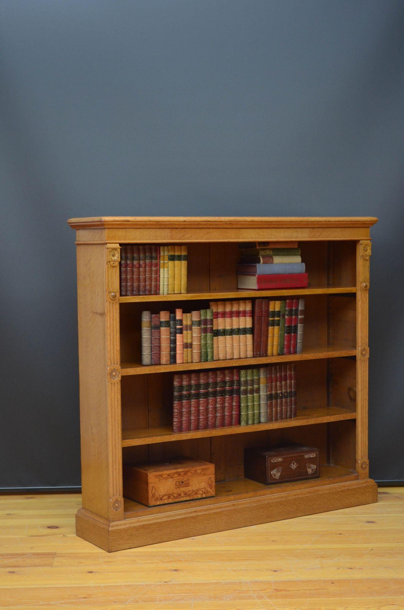 English Late Victorian Oak Open Bookcase For Sale