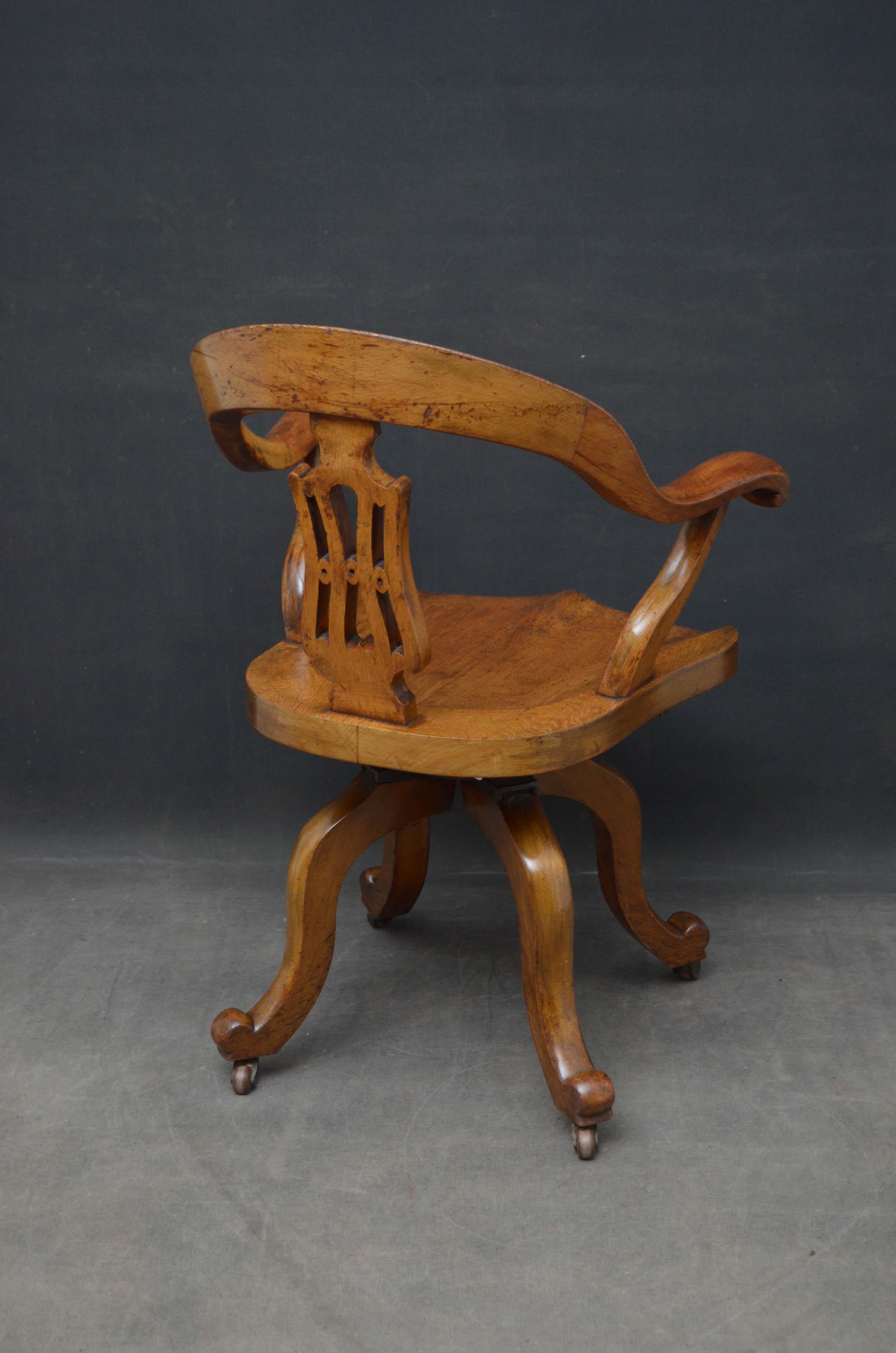 Late 19th Century Late Victorian Office Chair in Oak
