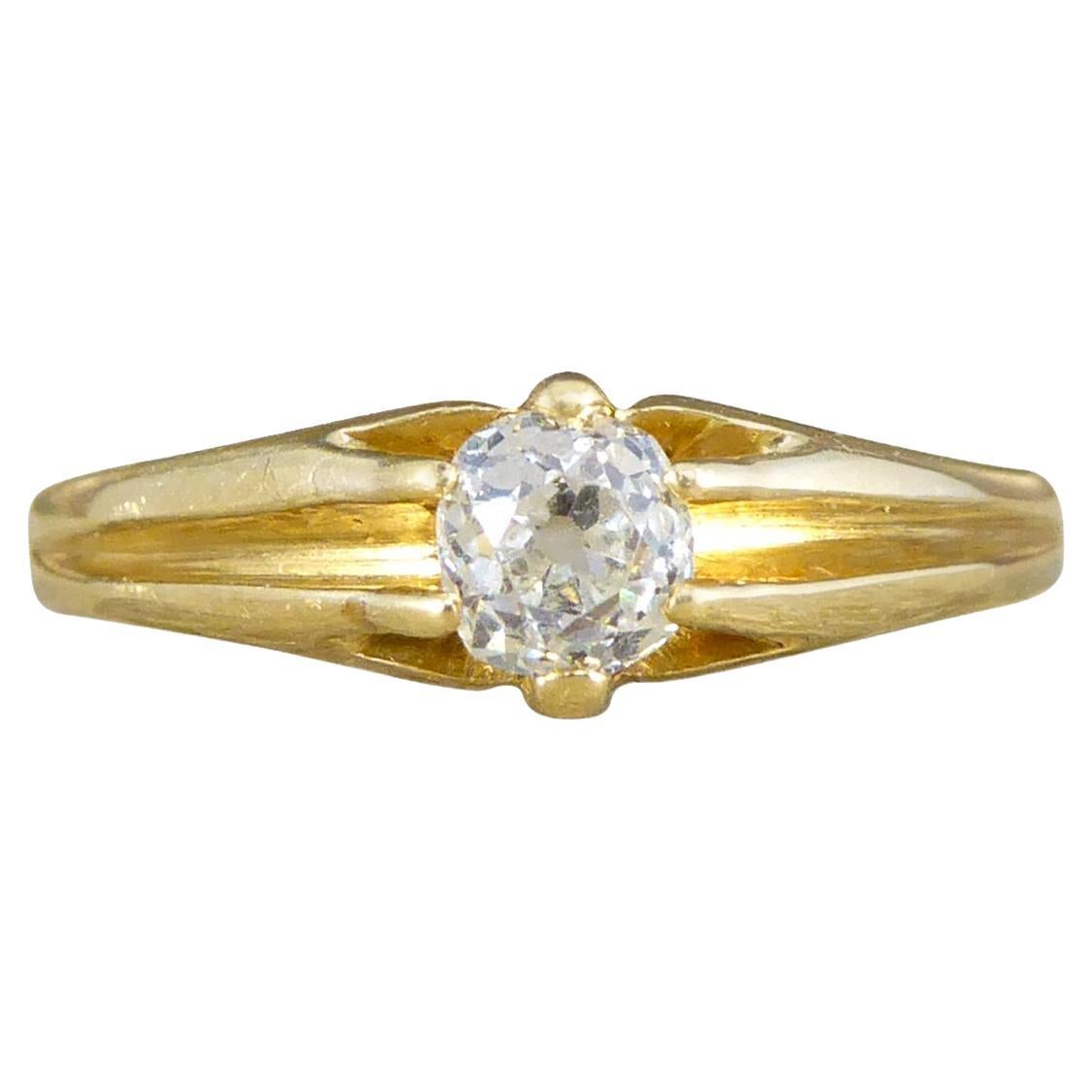Late Victorian Old Cushion Cut Diamond Belcher set Ring in 18ct Yellow Gold