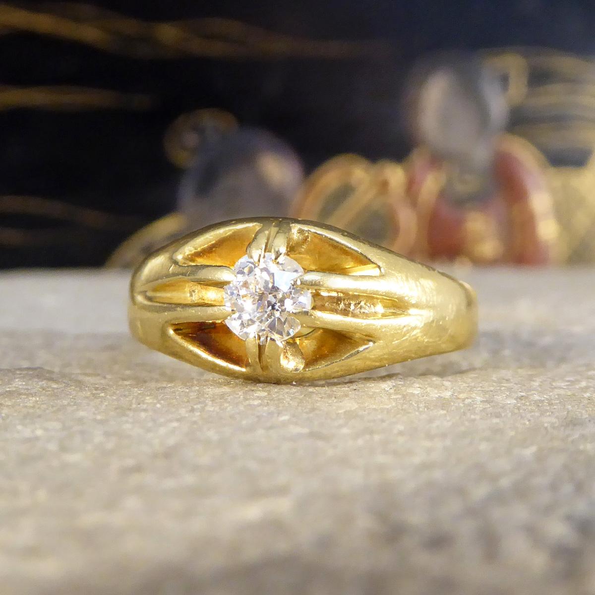 Spätviktorianischer Belcher-Ring mit Diamant im Kissenschliff aus 18 kt Gelbgold 1