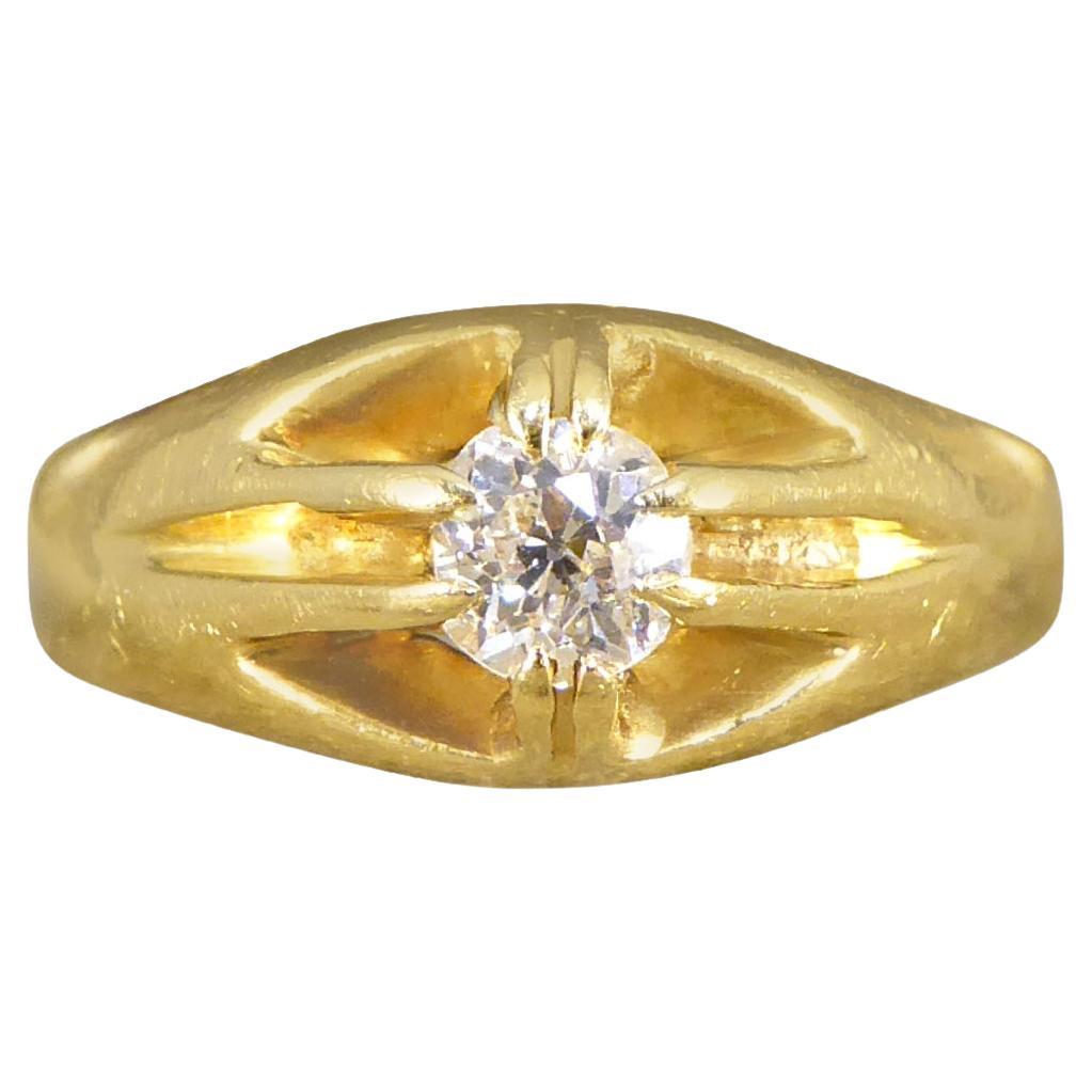 Spätviktorianischer Belcher-Ring mit Diamant im Kissenschliff aus 18 kt Gelbgold