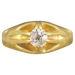 Antique Late Victorian Old Cushion Cut Diamond Belcher Set Ring in 18ct Yellow Gold