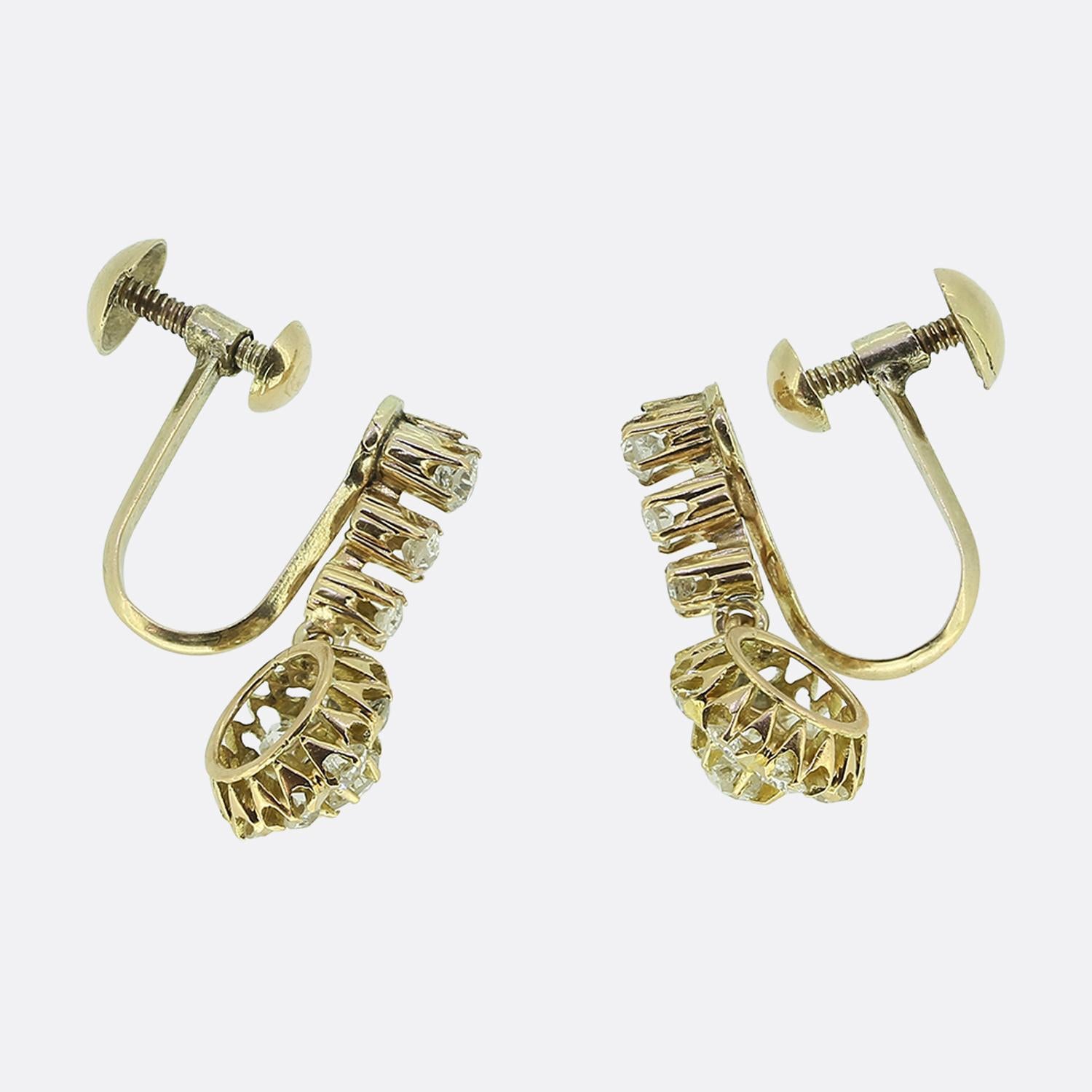 Victorien Boucles d'oreilles pendantes en diamant taille ancienne de la fin de l'époque victorienne en vente