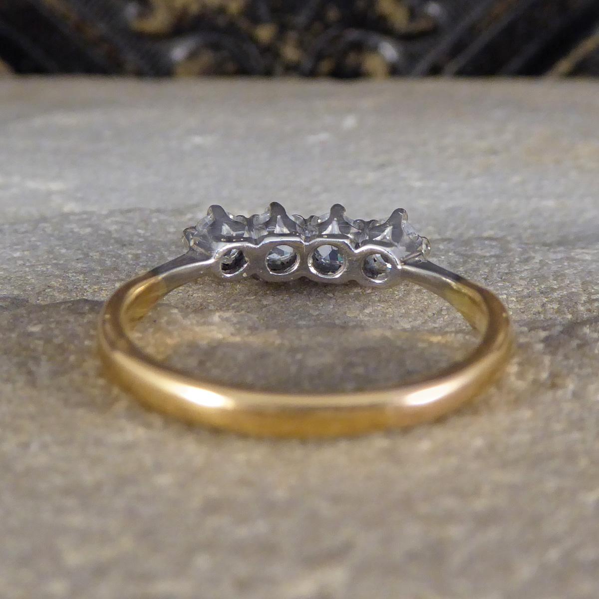 Late Victorian Old Cut Diamond Four Stone Ring in 18ct Yellow Gold In Good Condition In Yorkshire, West Yorkshire