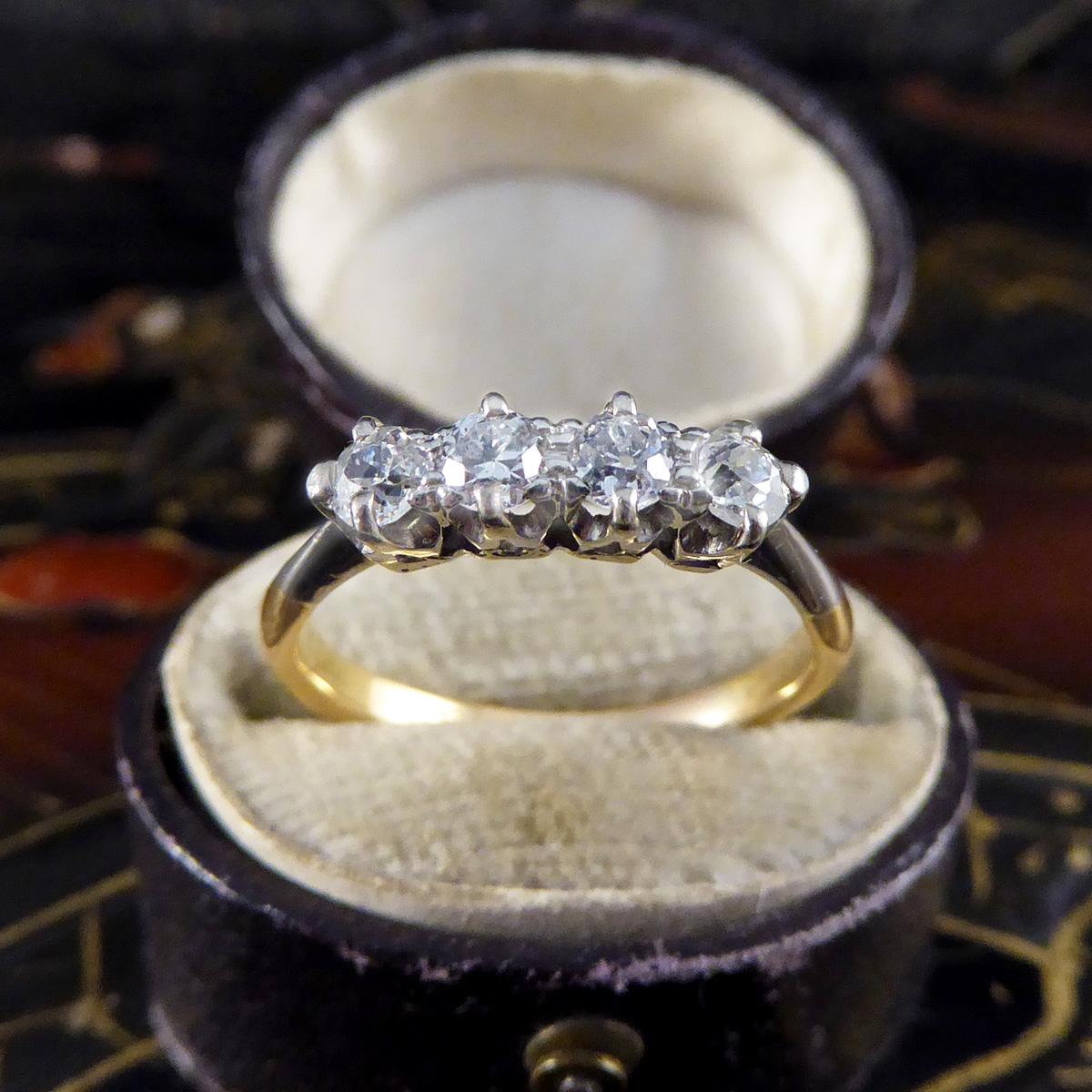 Late Victorian Old Cut Diamond Four Stone Ring in 18ct Yellow Gold 2