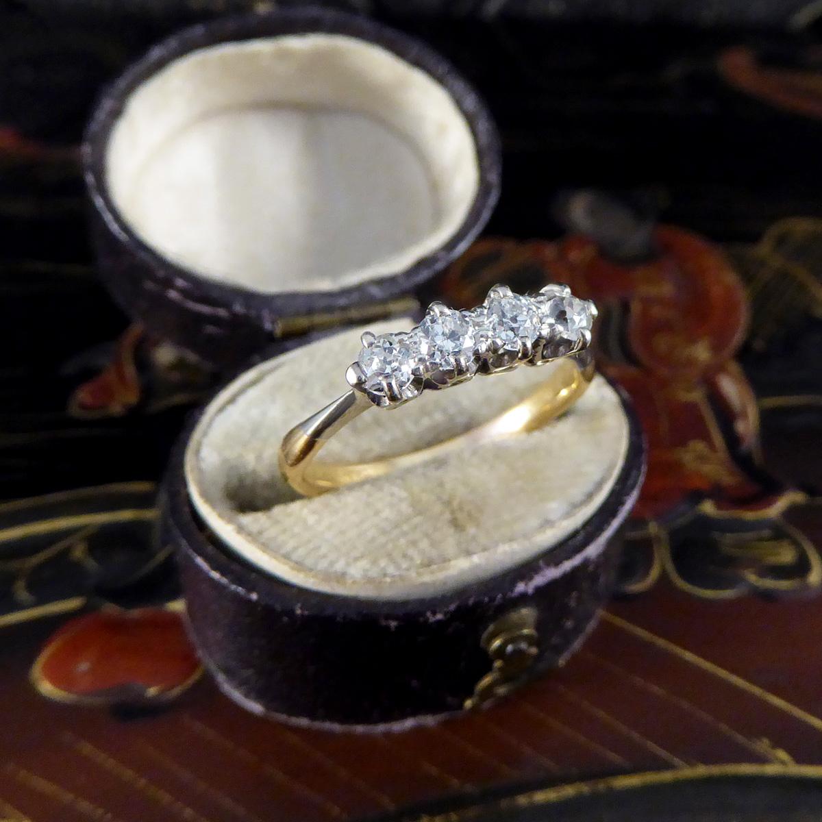 Late Victorian Old Cut Diamond Four Stone Ring in 18ct Yellow Gold 3