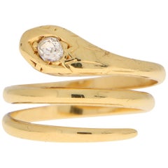 Late Victorian Old Cut Diamond Snake Ring Set in 18 Karat Yellow Gold