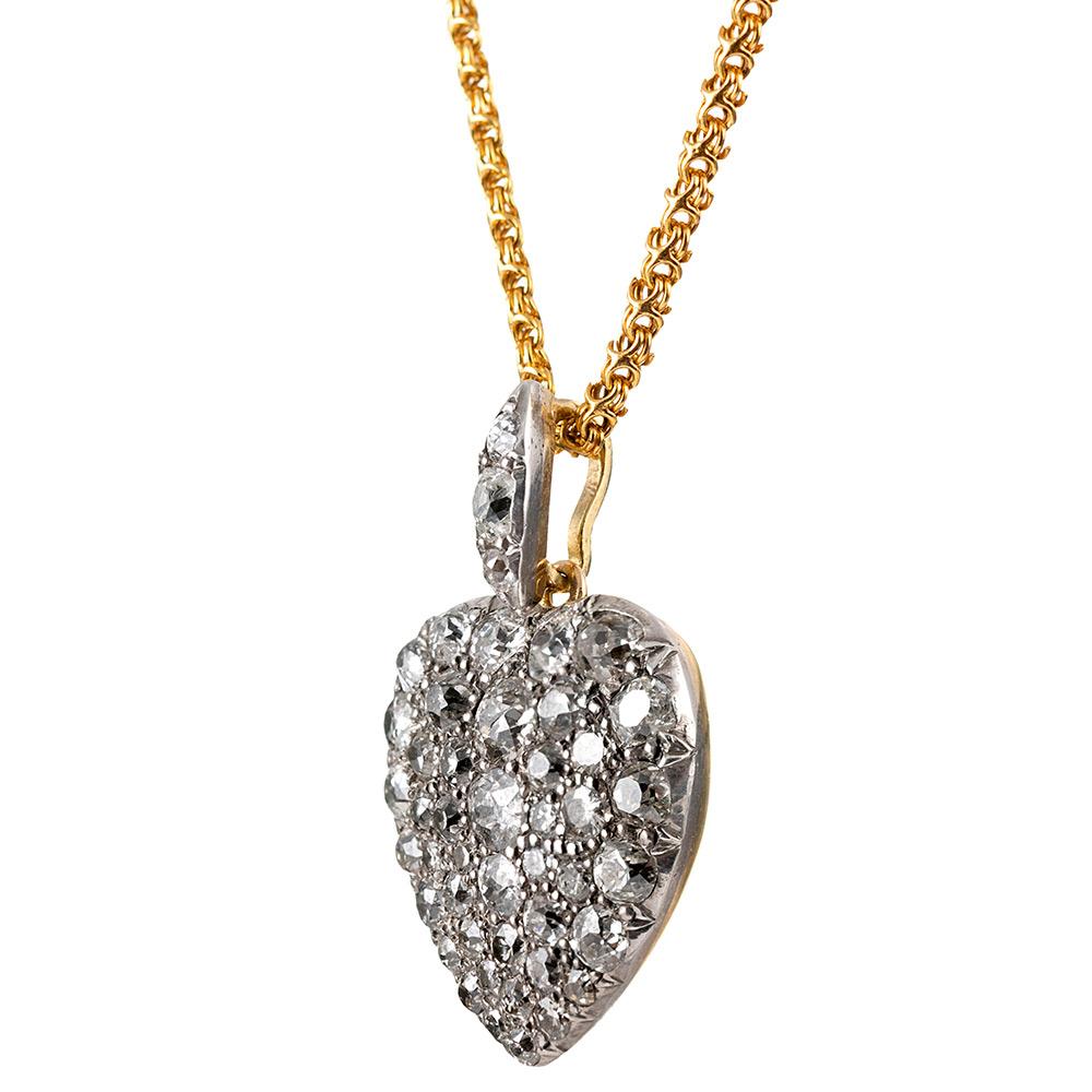 Women's Late Victorian Old Mine Cut Diamond Heart Pendant