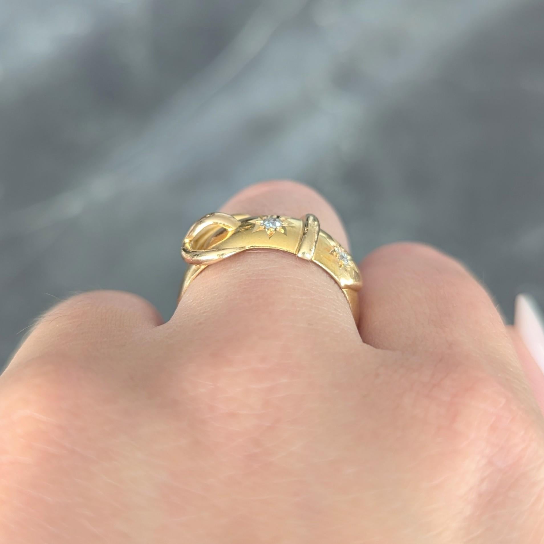Late Victorian Old Mine Diamond 18 Karat Yellow Gold Antique Buckle Band Ring 5