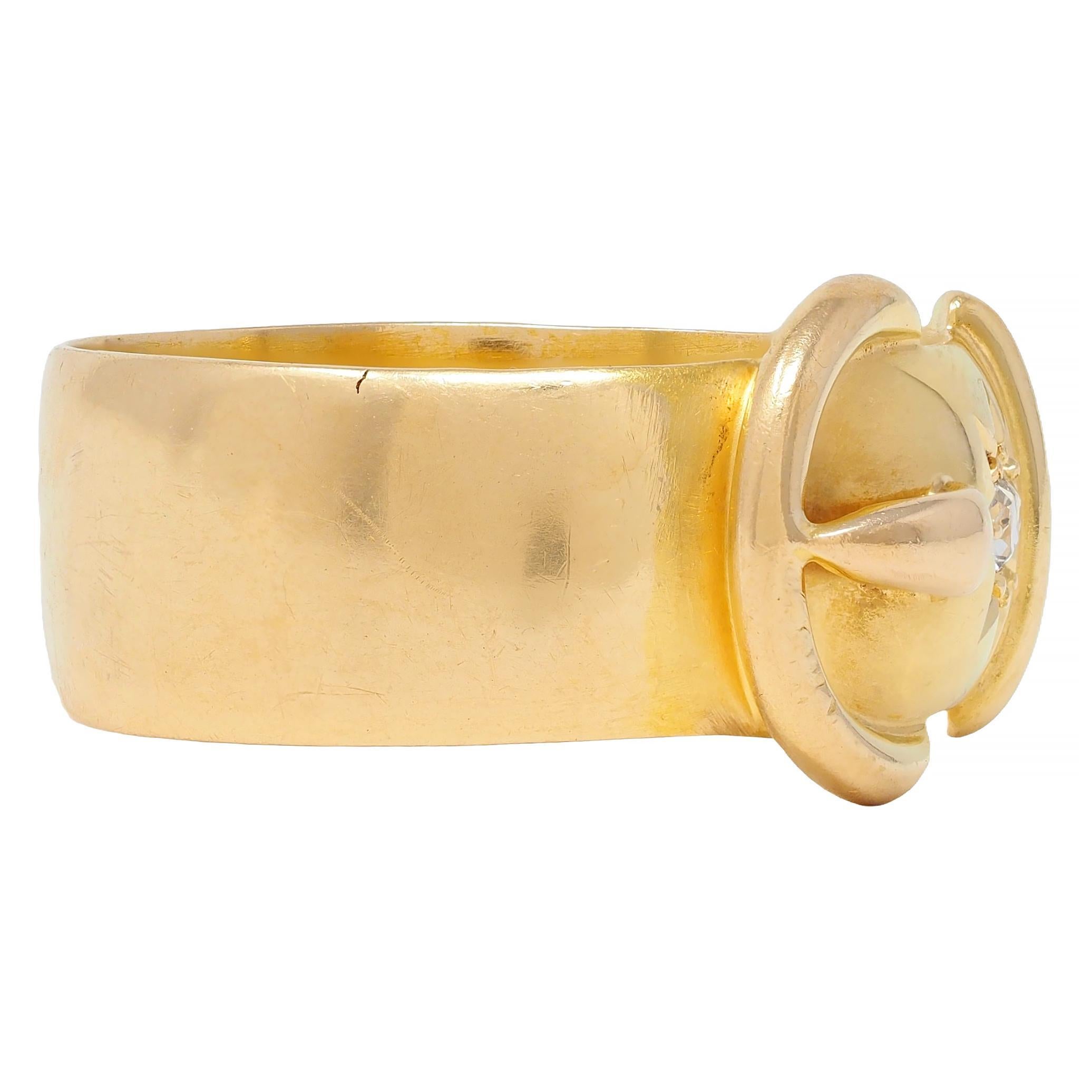 Old Mine Cut Late Victorian Old Mine Diamond 18 Karat Yellow Gold Antique Buckle Band Ring