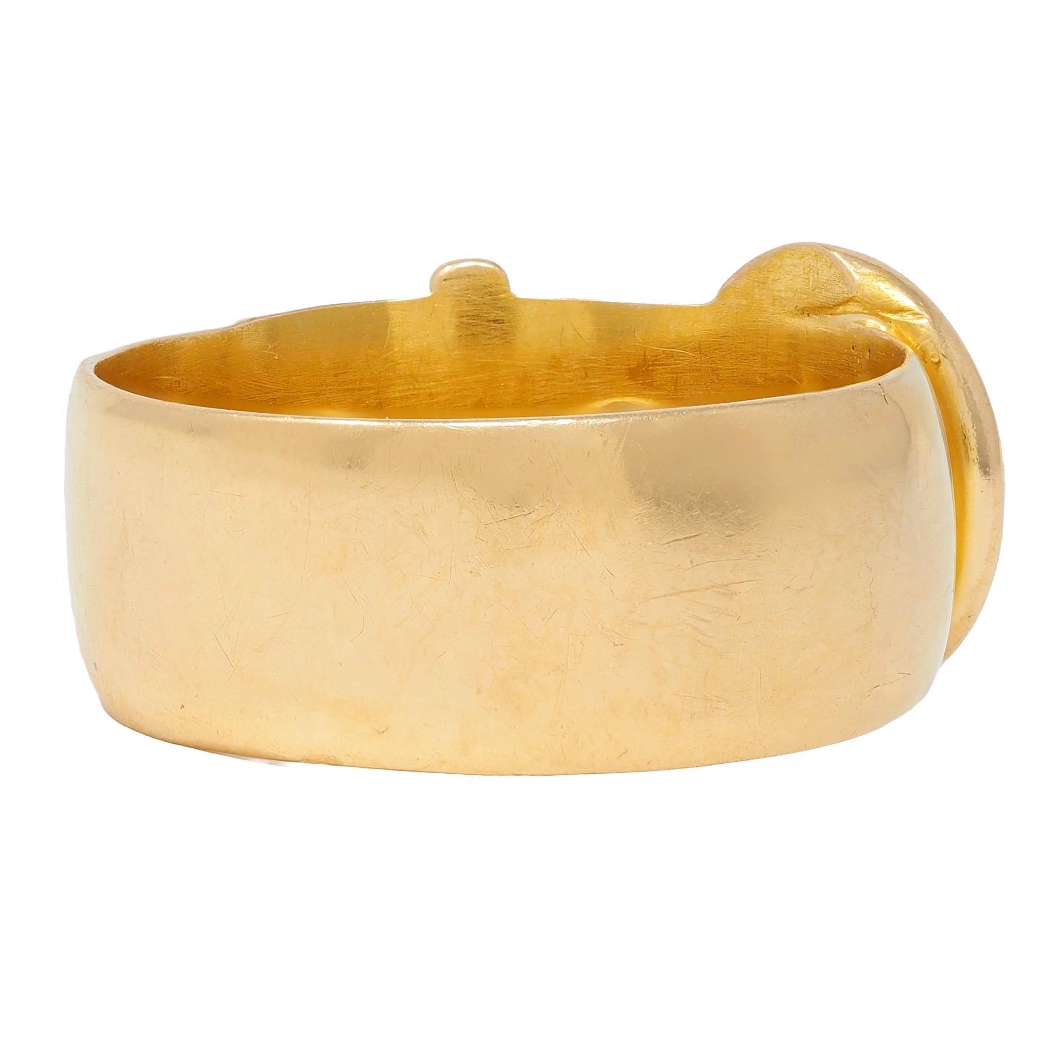 Late Victorian Old Mine Diamond 18 Karat Yellow Gold Antique Buckle Band Ring In Excellent Condition In Philadelphia, PA