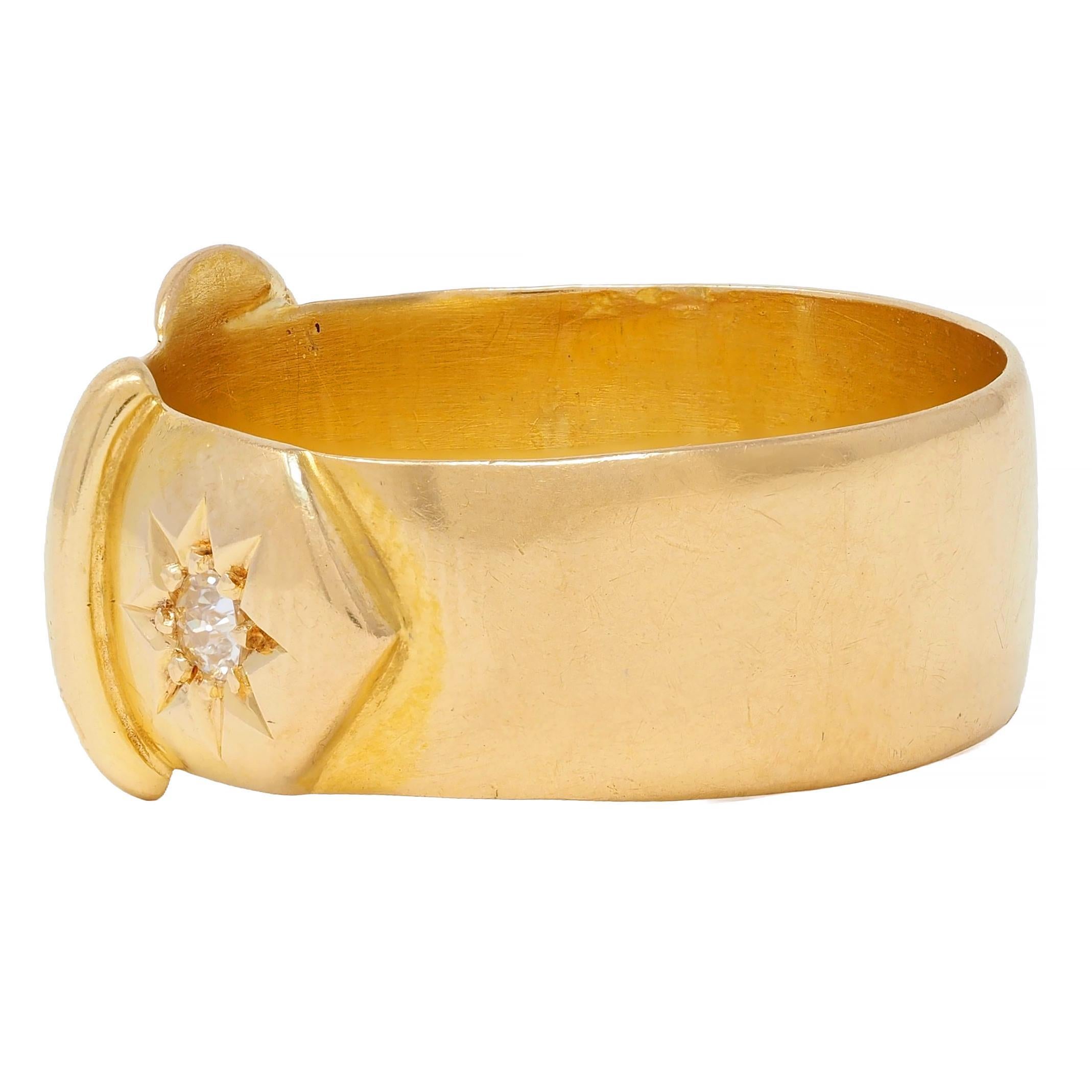 Women's or Men's Late Victorian Old Mine Diamond 18 Karat Yellow Gold Antique Buckle Band Ring