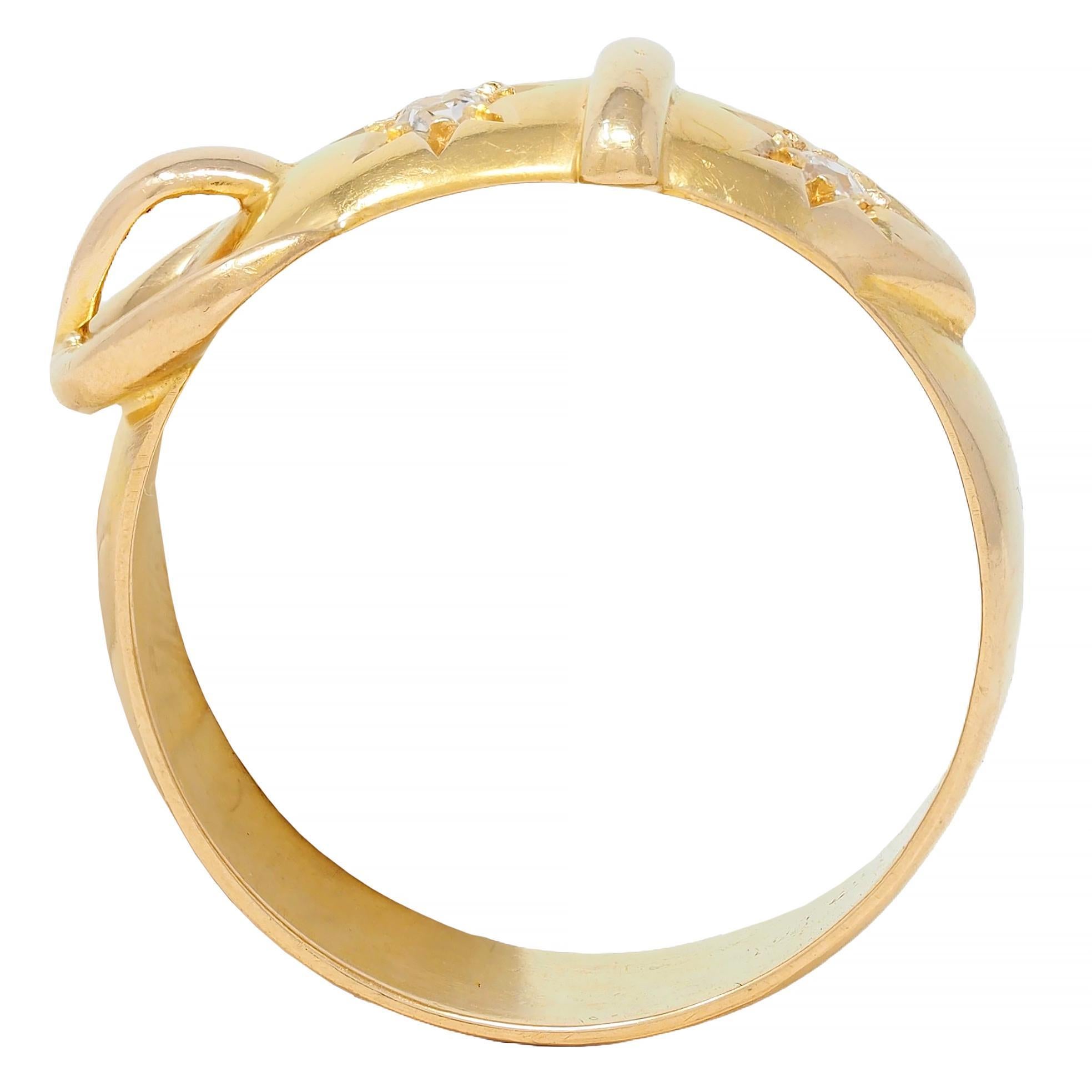 Late Victorian Old Mine Diamond 18 Karat Yellow Gold Antique Buckle Band Ring 2