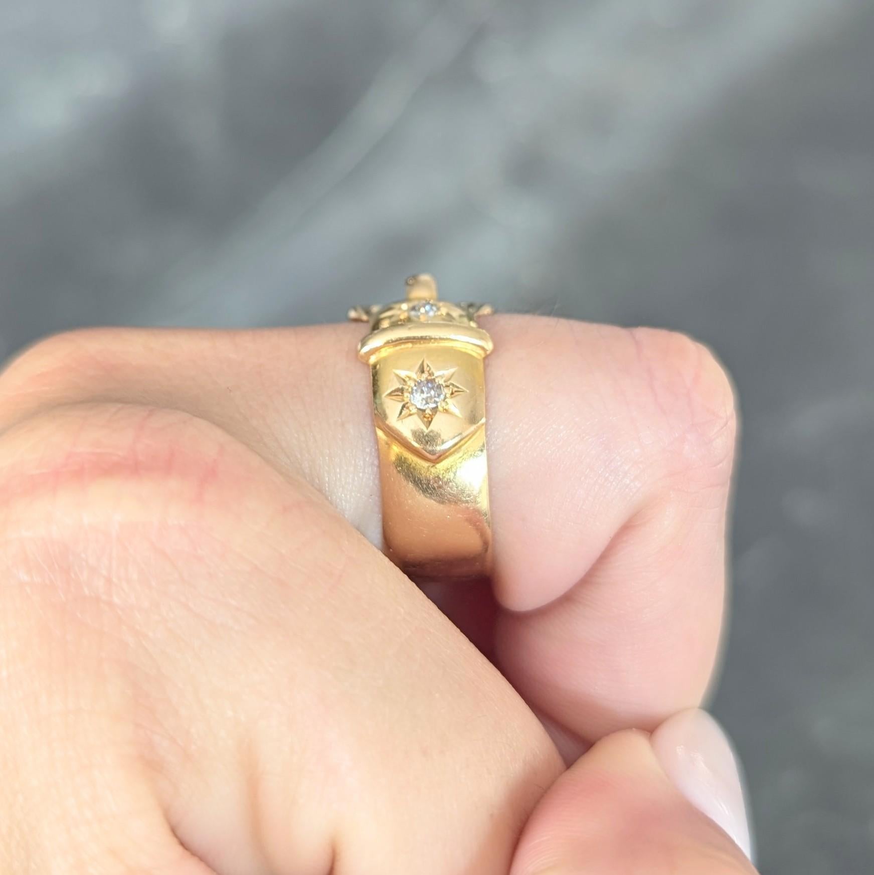 Late Victorian Old Mine Diamond 18 Karat Yellow Gold Antique Buckle Band Ring 4