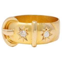 Late Victorian Old Mine Diamond 18 Karat Yellow Gold Antique Buckle Band Ring