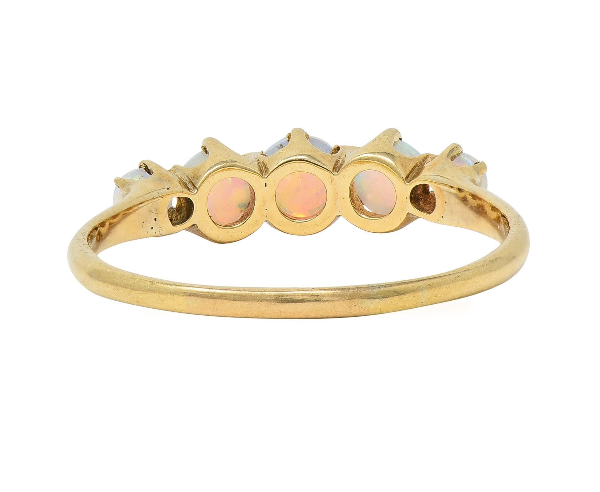 Cabochon Late Victorian Opal 14 Karat Yellow Gold Antique Five Stone Band Ring For Sale