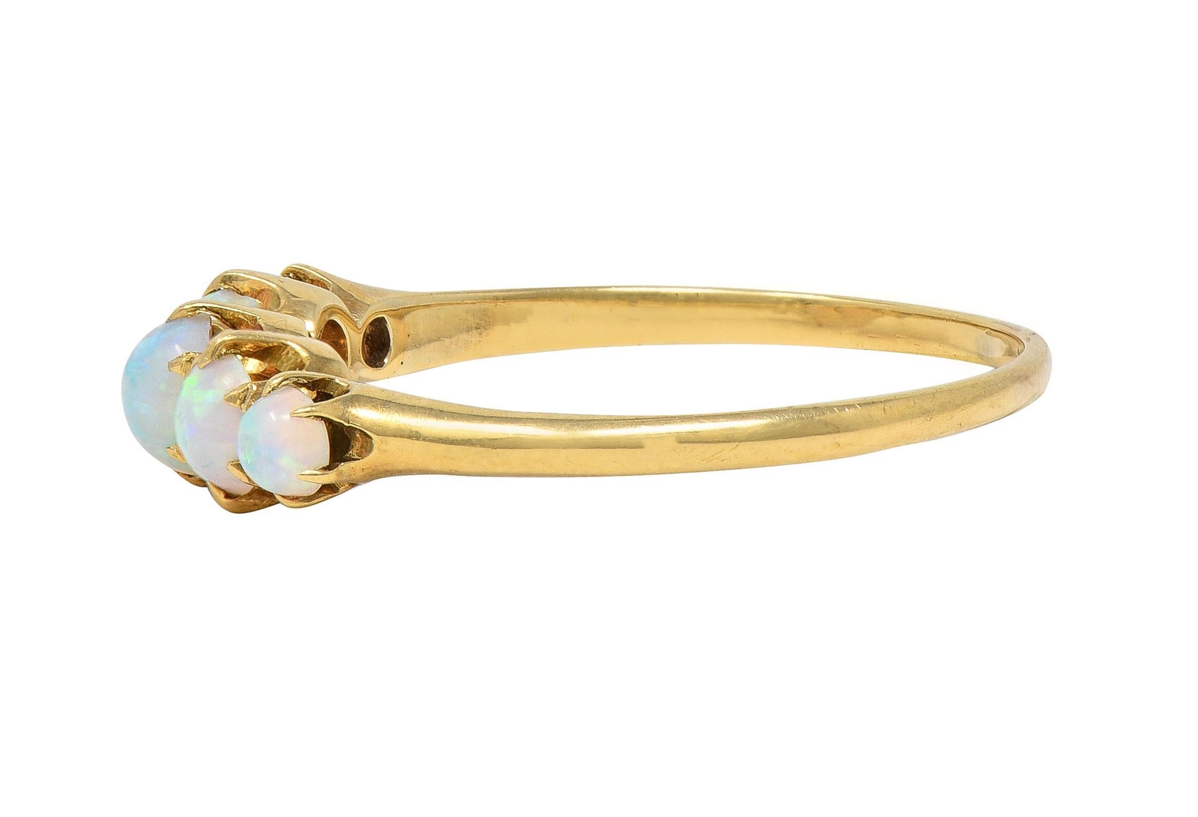 Late Victorian Opal 14 Karat Yellow Gold Antique Five Stone Band Ring In Excellent Condition For Sale In Philadelphia, PA
