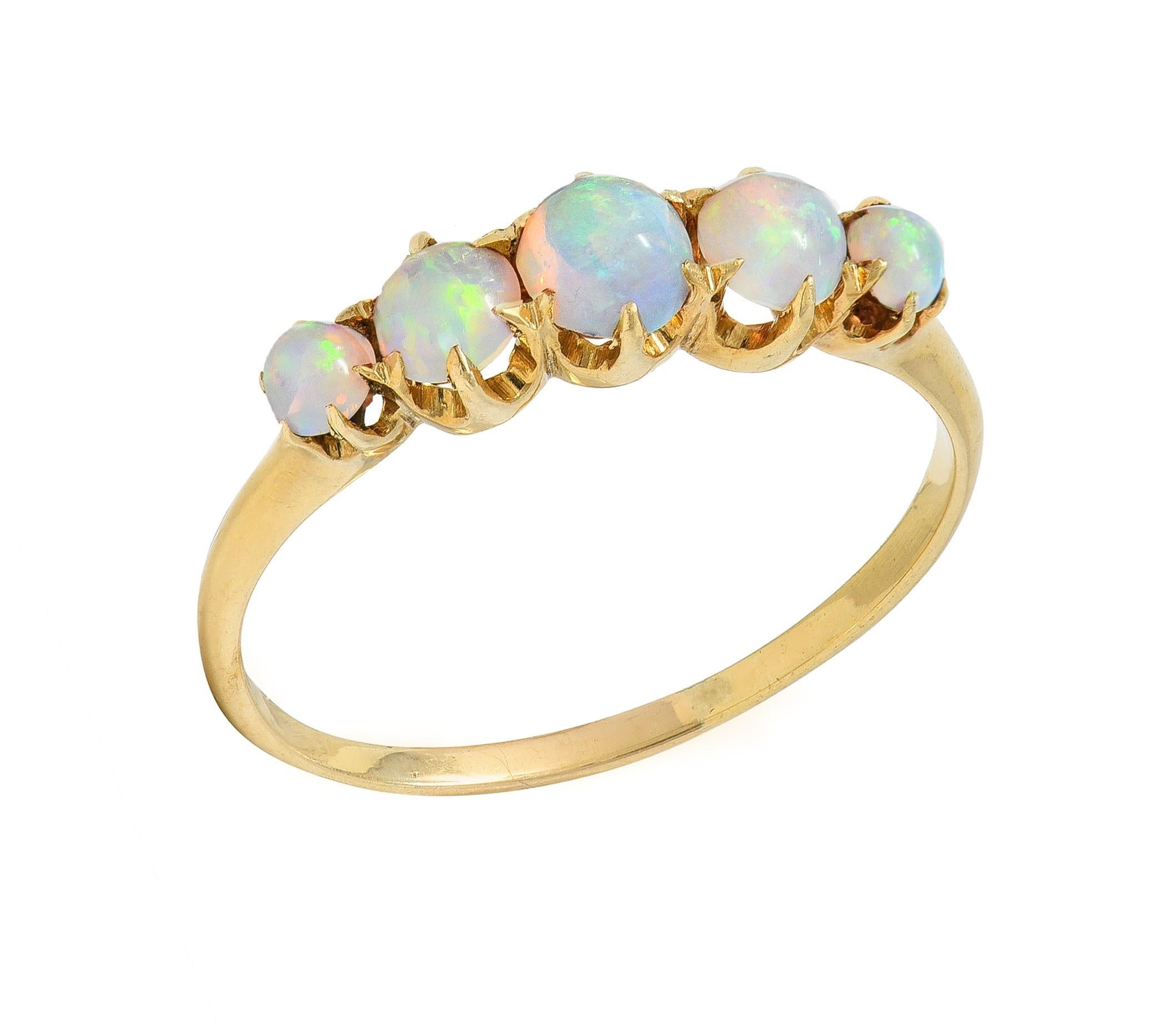 Late Victorian Opal 14 Karat Yellow Gold Antique Five Stone Band Ring 3