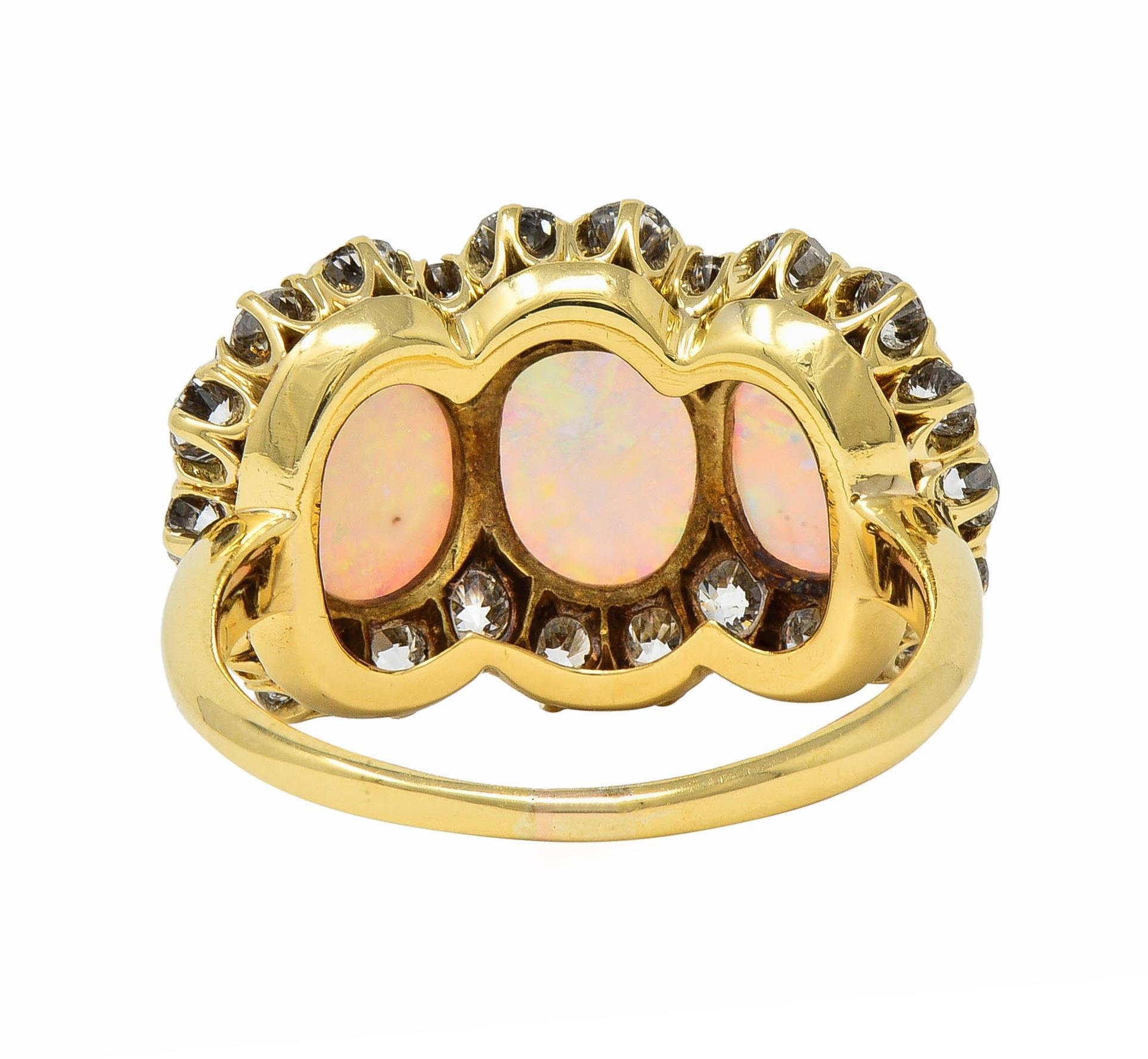 Women's Late Victorian Opal 1.76 CTW Diamond 18 Karat Yellow Gold Antique Halo Ring For Sale