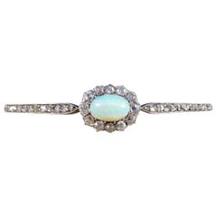 Late Victorian Opal and Diamond Cluster Bangle in 14ct Yellow Gold and Silver