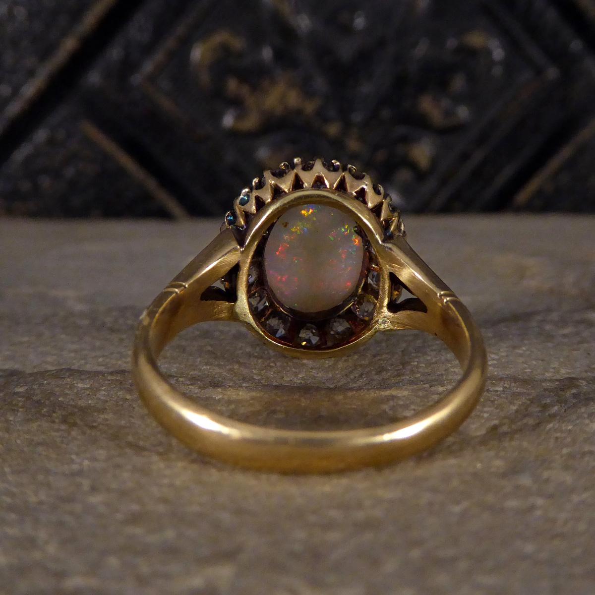 Late Victorian Opal and Diamond Cluster in 18ct Yellow Gold In Good Condition In Yorkshire, West Yorkshire