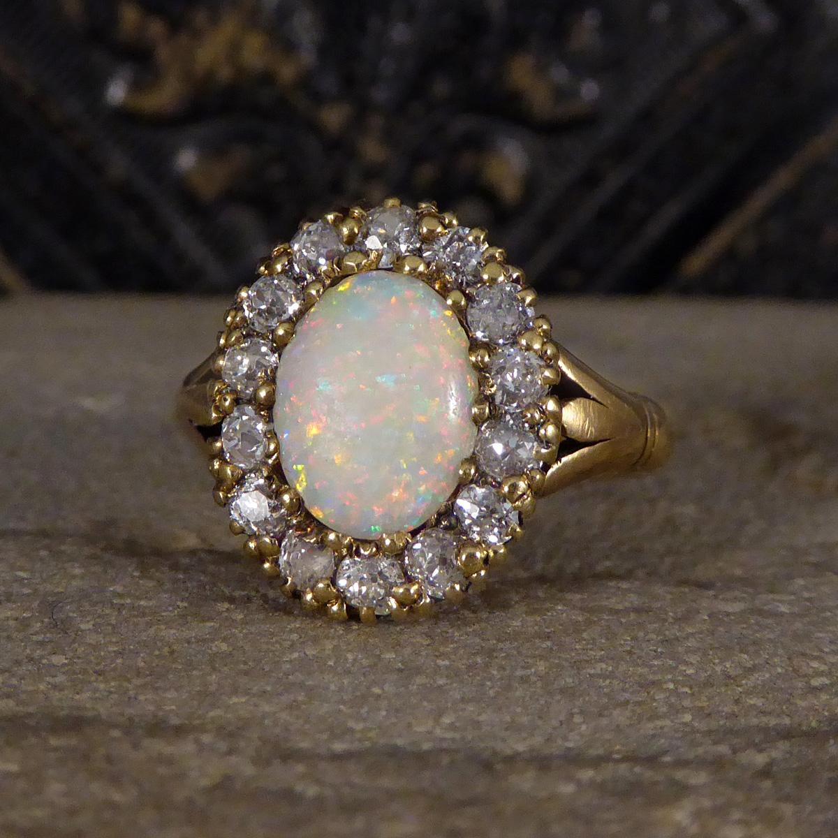 Women's Late Victorian Opal and Diamond Cluster in 18ct Yellow Gold