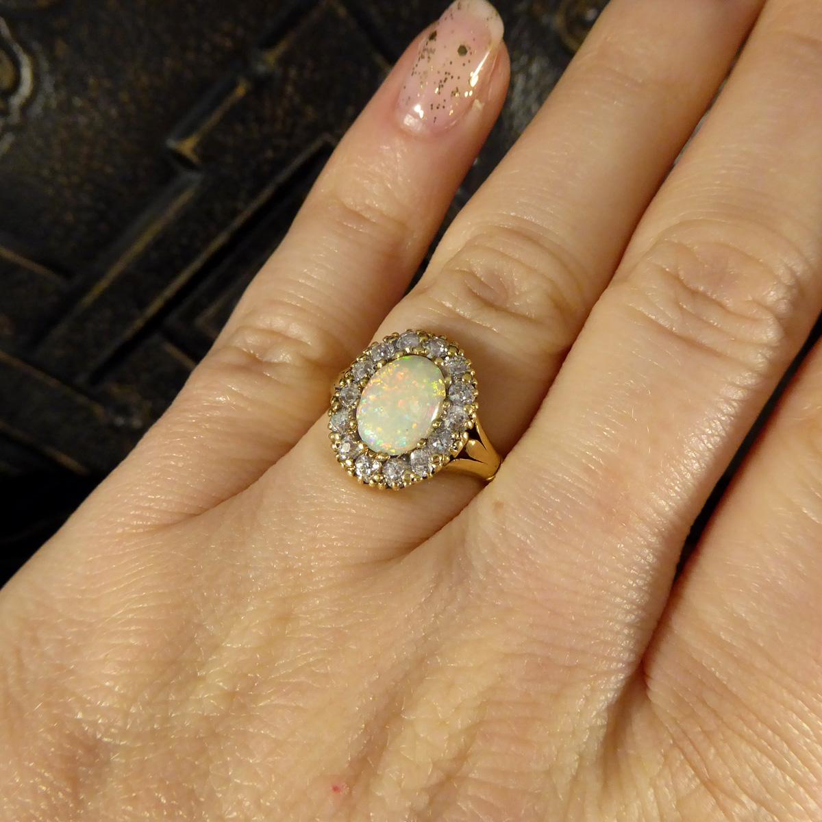 Late Victorian Opal and Diamond Cluster in 18ct Yellow Gold 2