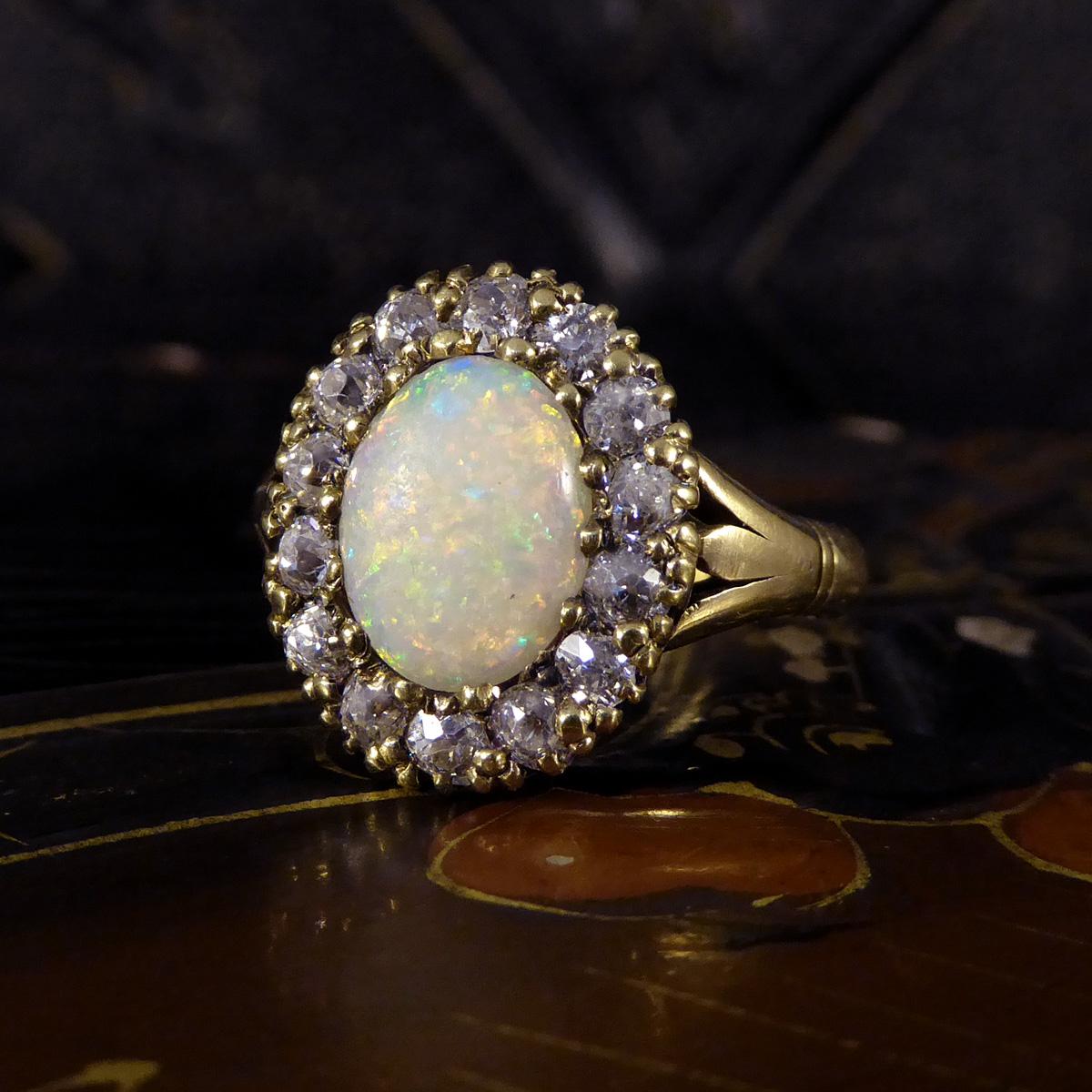 Late Victorian Opal and Diamond Cluster in 18ct Yellow Gold 3