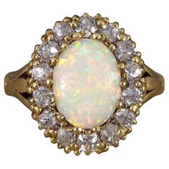 Late Victorian Opal and Diamond Cluster in 18ct Yellow Gold