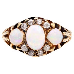 Spätviktorianischer Opal-Diamant-Ring aus 14k Gelbgold