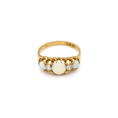 Late Victorian Opal & Old Cut Diamond 18 Carat Yellow Gold Five-Stone Ring, 1899