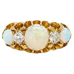Late Victorian Opal & Old Cut Diamond 18 Carat Yellow Gold Five-Stone Ring, 1899