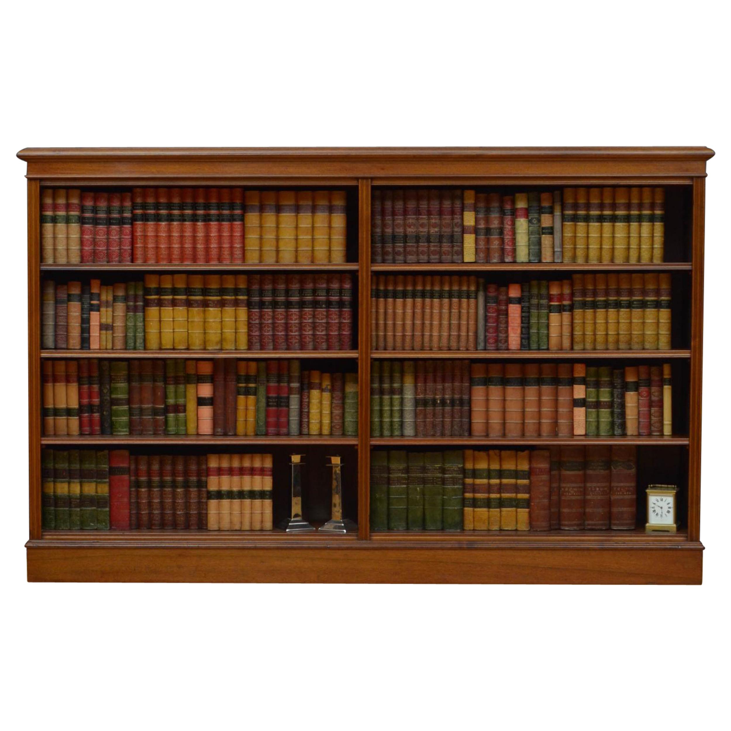 Burl Walnut Low Double Open Bookcase Bookshelf For Sale at 1stDibs