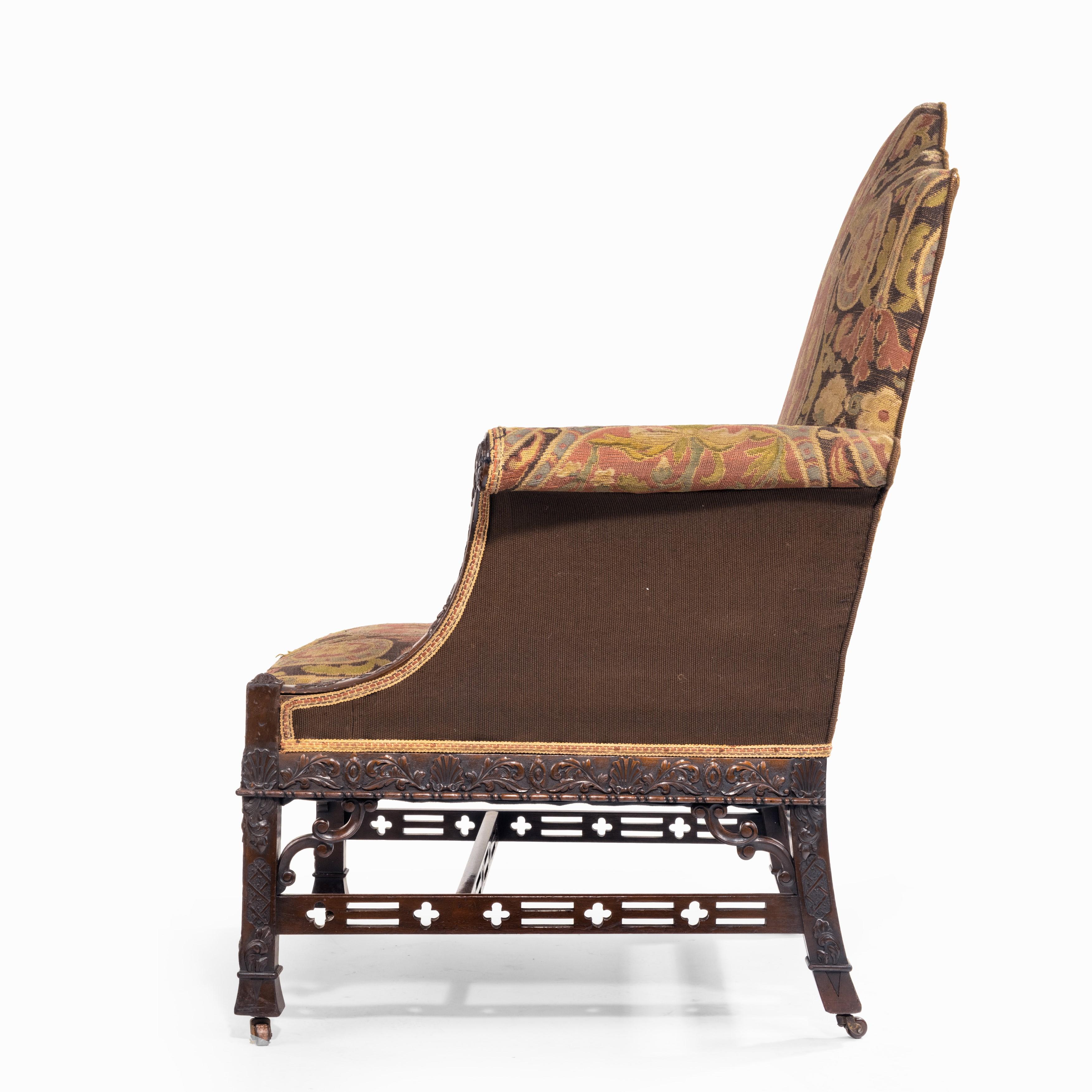 English Late Victorian Oversized Armchair in the Chippendale Manner For Sale