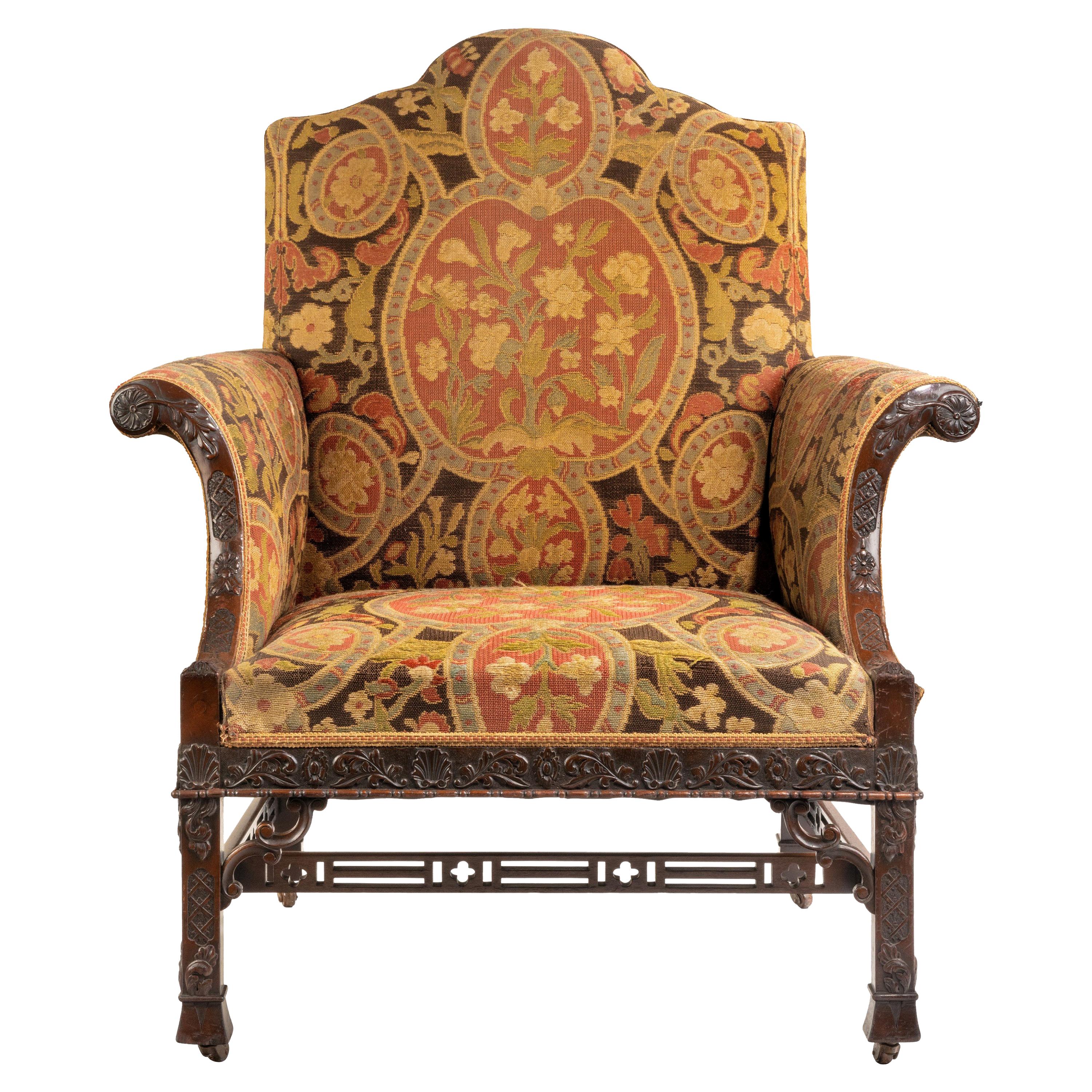 Late Victorian Oversized Armchair in the Chippendale Manner