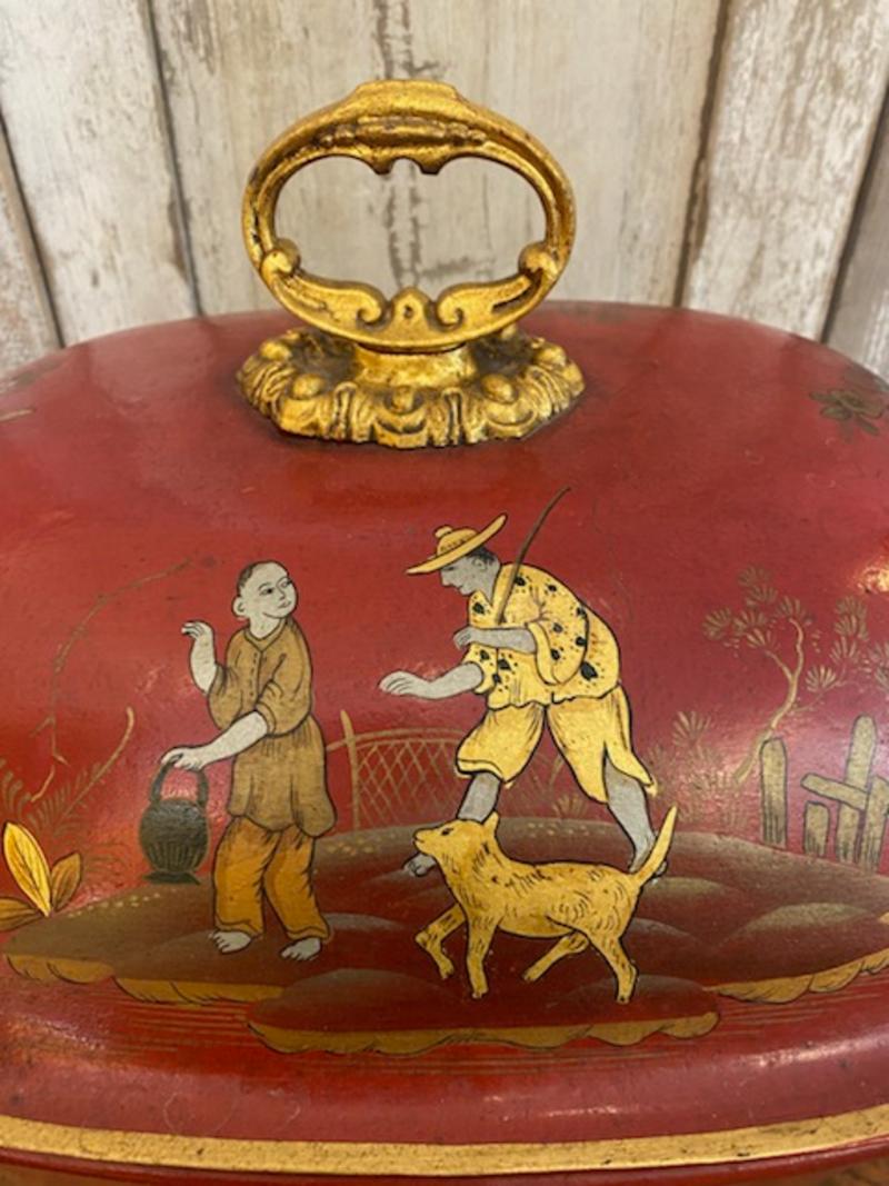 English Late Victorian Painted Tole Coal Scuttle