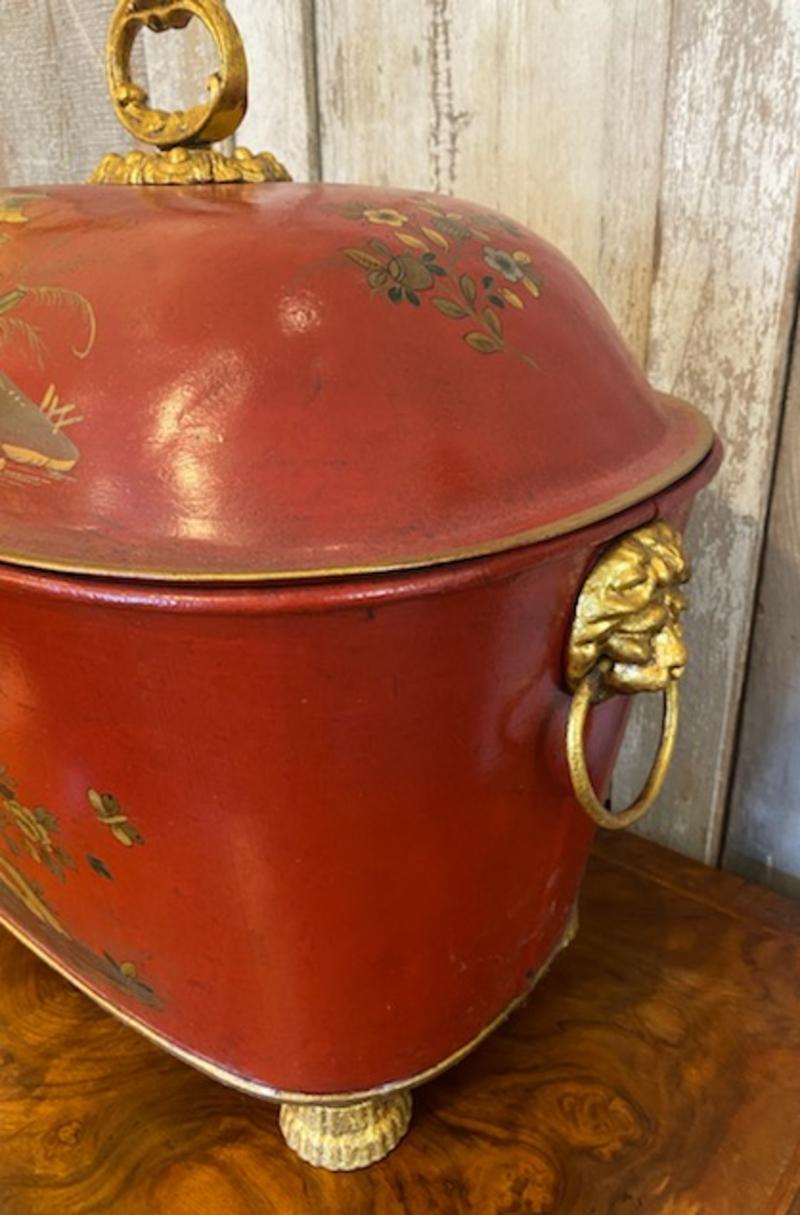 Late Victorian Painted Tole Coal Scuttle In Good Condition In Middleburg, VA