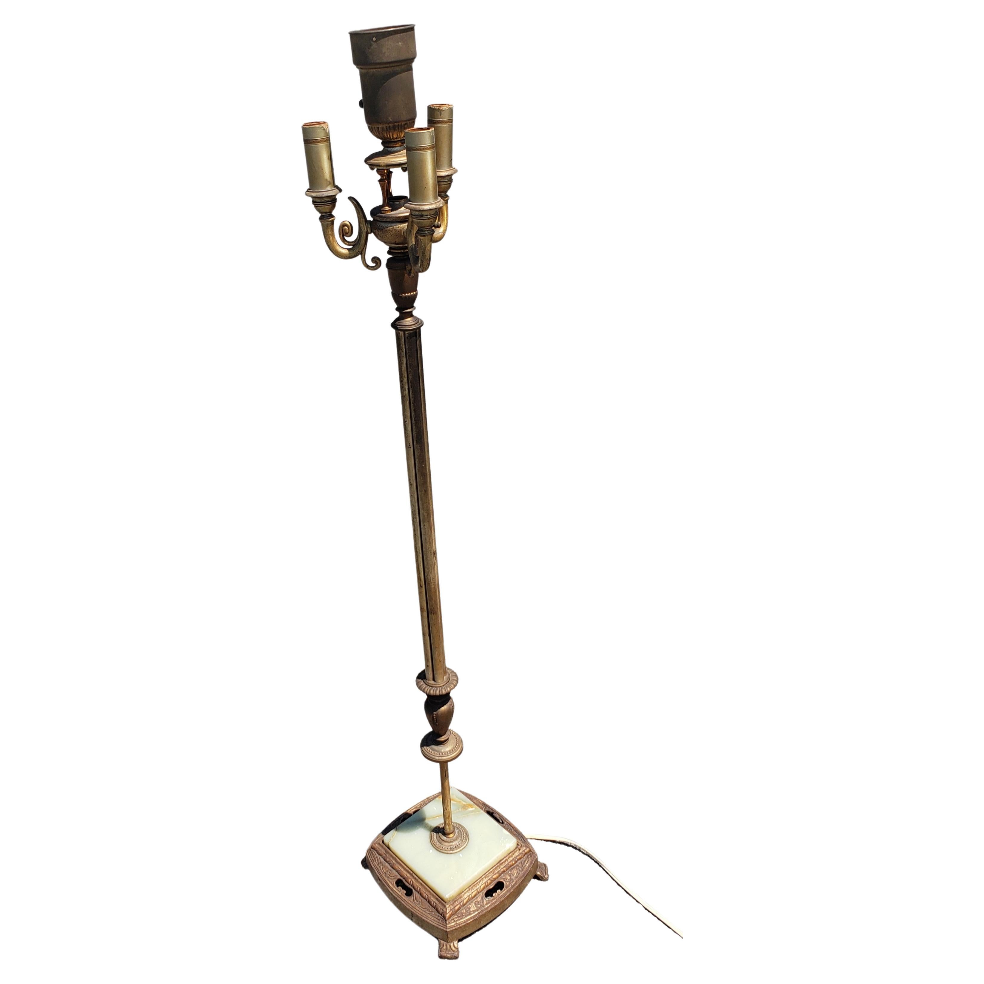 Baroque Late Victorian Patinated Metal and Onyx Torchiere 4-Light Floor Lamp For Sale
