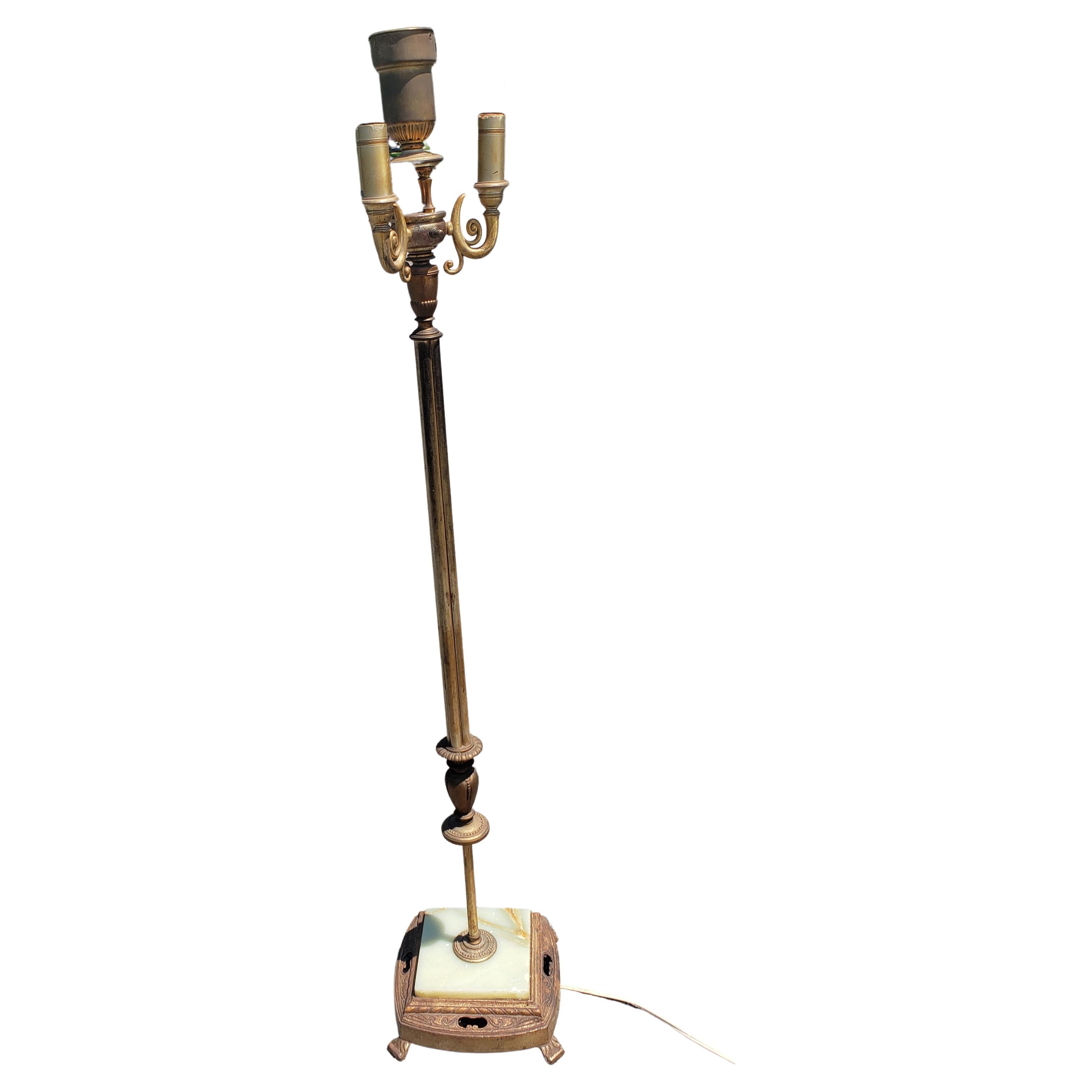 Metalwork Late Victorian Patinated Metal and Onyx Torchiere 4-Light Floor Lamp For Sale