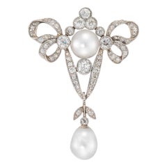 Retro Late Victorian Pearl and Diamond Bow Brooch