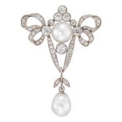 Broche nœud victorienne tardive en perles et diamants