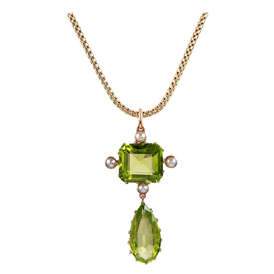 Late Victorian Peridot and Pearl Pendant