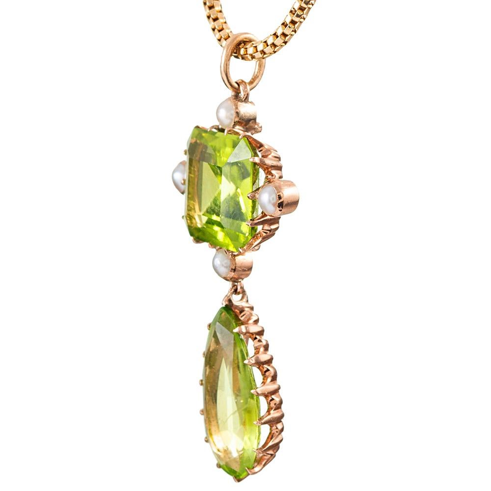 Mixed Cut Late Victorian Peridot and Pearl Pendant For Sale