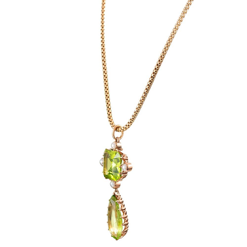 Late Victorian Peridot and Pearl Pendant In Good Condition For Sale In Carmel-by-the-Sea, CA
