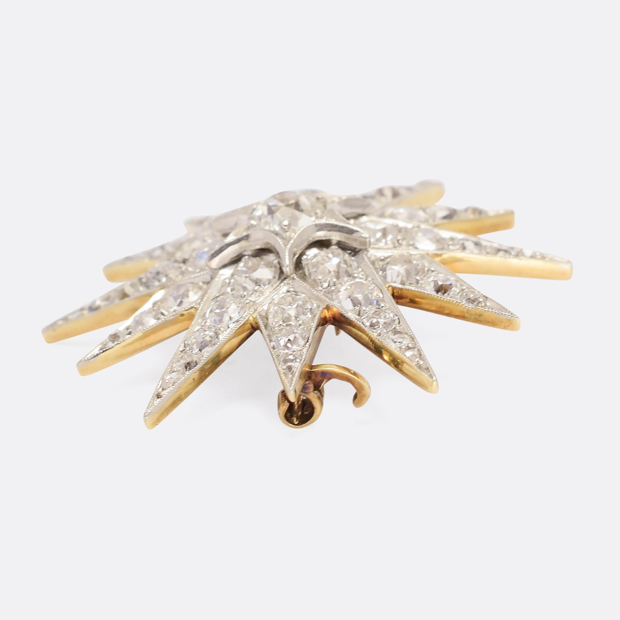 Women's or Men's Late Victorian Platinum Old Mine Cut Diamond Star Brooch