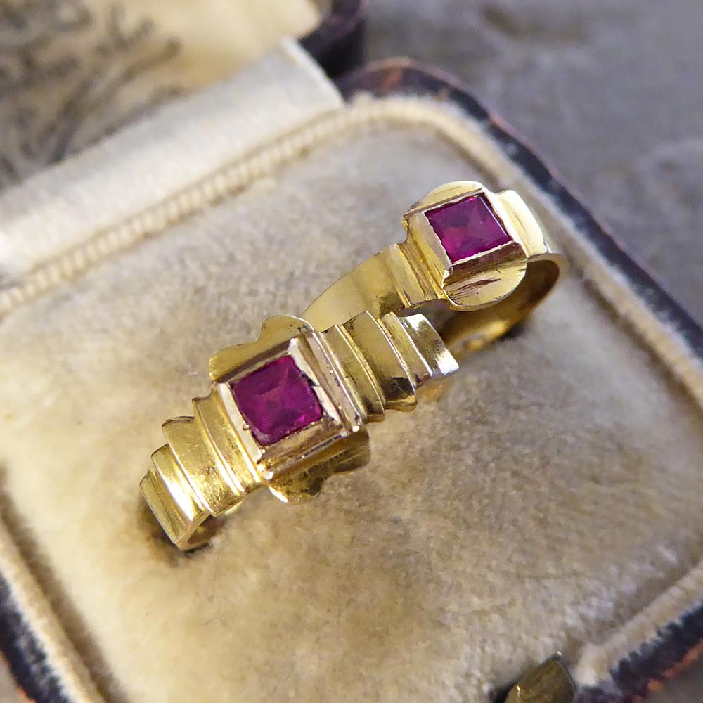 Late Victorian Red Glass and Gold Midi Baby Rings 6