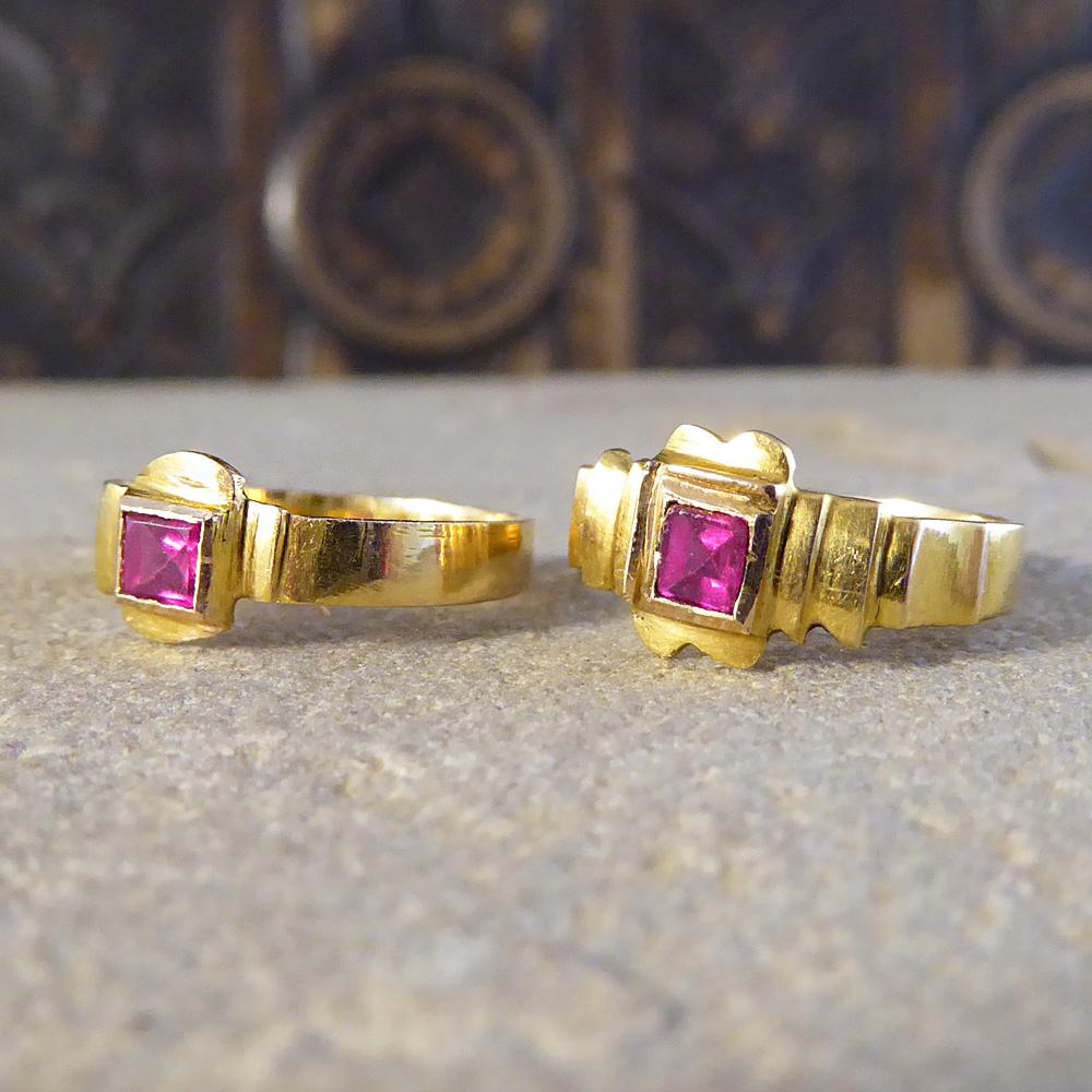 Late Victorian Red Glass and Gold Midi Baby Rings 1